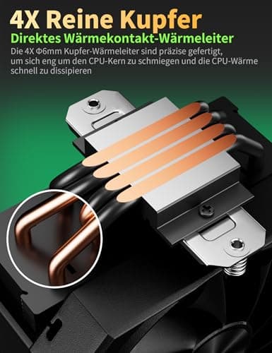 upHere gaming CPU Cooler,Single Tower 4 Heat Pipes CPU Kühler,120MM PWM Lüfter,Ohne Entfernen des Lüfters zu Installieren den CPU Kühler,für AMD AM4 AM5/Intel 2011/2066 (X79/X99),PC Kühler,up1K4. up1K4-4XΦ6mm up1K4-Schwarz Bild 4