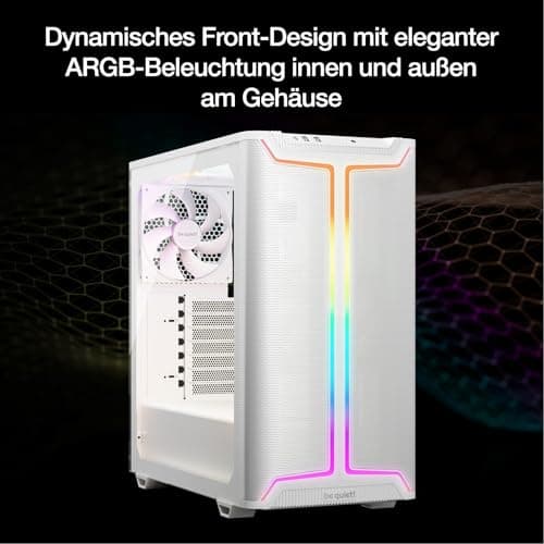 be quiet! Pure Base 501 DX White PC-Gehäuse, 3 vorinstallierte Pure Wings 3 140mm PWM-Lüfter, hoher statischer Druck, dynamisches Front-Design mit eleganter ARGB-Beleuchtung innen und außen Bild 8