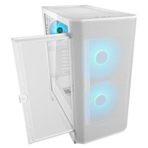 COUGAR AIRFACE Flow, Mid-Tower-Gehäuse, bis zu 10 Lüfter unterstützbar, 2 x 180-mm-ARGB-PWM-Lüfter an der Front, kompatibel mit bis zu 360-mm-AIO-Kühlung, 190-mm-Aircooler (Weiß) Bild 6