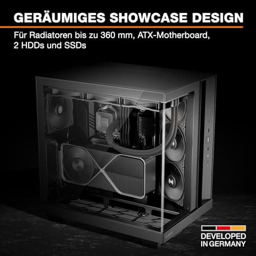 be quiet! Light Base 500 Black PC-Gehäuse, vollständig verglaste Front und Seitenfenster, Show Case, Dual Chamber Design, 4 Pure Wings 3 PWM-Lüfter, kein RGB, Anschlussdesign auf der Rückseite Bild 6