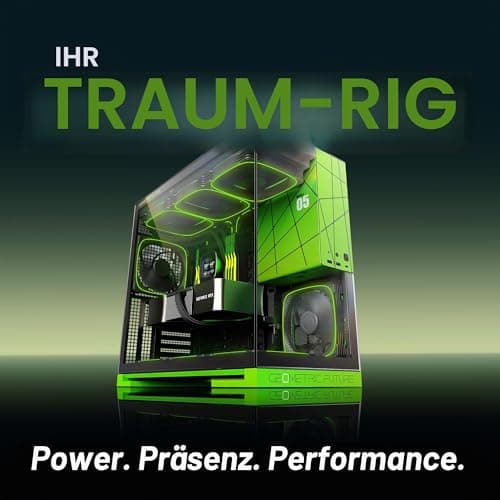 Geometric Future M5 Tempered Glass Mid Tower, E-ATX/ATX Gaming Case, 1.2mm Steel, Type C, Toolless Panels, Support 420/360 Radiator, Dual-Chamber, Black/Green, GEO-M5-BNY schwarz/grün Glass ver Bild 4