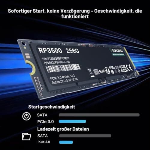256GB NVMe SSD M.2 PCIe Gen 3×4, 3.000 MB/s Lesen, 1500MB/s Schreiben, M.2 2280 Internes Soild State Drive, SLC Cache 3D NAND TLC Kompatibel mit Laptop und PC Desktops (RP3500) Bild 6
