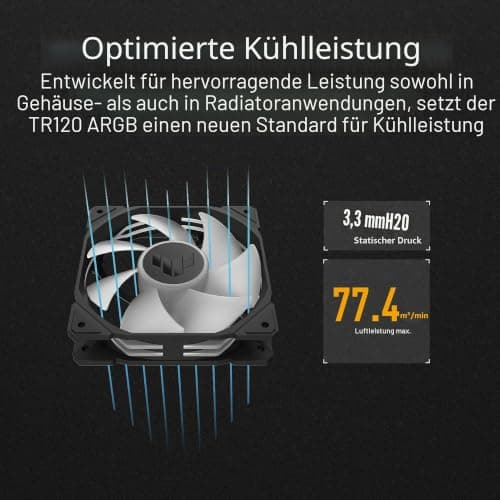ASUS TUF Gaming TR120 ARGB Standard Blade Black Gehäuselüfter Single Pack (120mm PWM PC Lüfter, 2000 RPM, 3,3 mm H2O, 77,4 CFM Luftstrom, 16 einzeln adressierbare RGB-LEDs, schwarz) Bild 6