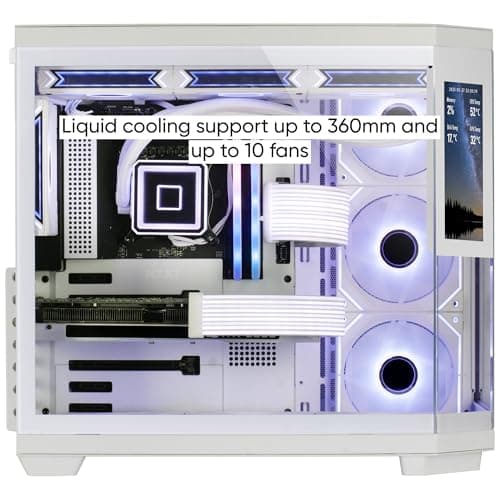 Mars Gaming MC-3TCORELCD ATX Gaming-Gehäuse, anpassbarer 7,2" IPS-Bildschirm, dreifaches herausnehmbares gehärtetes Glas, Doppelkammerstruktur, Unterstützung für Flüssigkeitskühlung bis 360mm, Weiß Bild 8