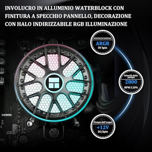 TR-AQUA ELITE 240 V6 ARGB Black AIO CPU Lüfter, ARGB PWM mit 2000RPM, für Intel LGA1150/1151/1155/1156/1200/2011/1700/1851, AMD AM4/AM5, 240 mm Gehäuse AIO O Radiator 240mm 240-black Bild 6