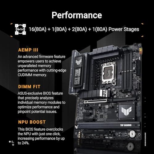 ASUS TUF Gaming Z890-PLUS WiFi Mainboard Sockel Intel LGA 1851 (ATX, PCIe 5.0, DDR5, DisplayPort, HDMI, Thunderbolt 4, 4X M.2, WiFi 7, Q-Release, Aura Sync) Bild 6