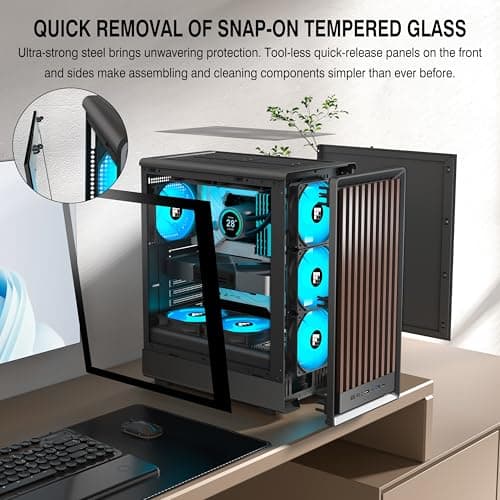 FOIFKIN M1 PC-Gehäuse ATX mit 4 PWM ARGB-Lüftern, Front aus Walnussholz,Computer Gehäuse Mid-Tower,Hoher Luftstrom,240mm Kühlerunterstützung,ATX-Gehäuse Schwarz,Gaming PC-Gehäuse,Type-C(Schwarz, M1) M1 Schwarz Bild 8