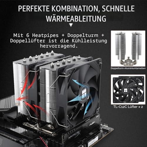 TR Peerless Assassin 120 SE CPU-Luftkühler, PA120 SE, 6 Heatpipes CPU-Kühler, Dual 120mm TL-C12C PWM Lüfter, AGHP-Technologie, für AMD AM4/Intel 1700/1150/1151/1200 Bild 7