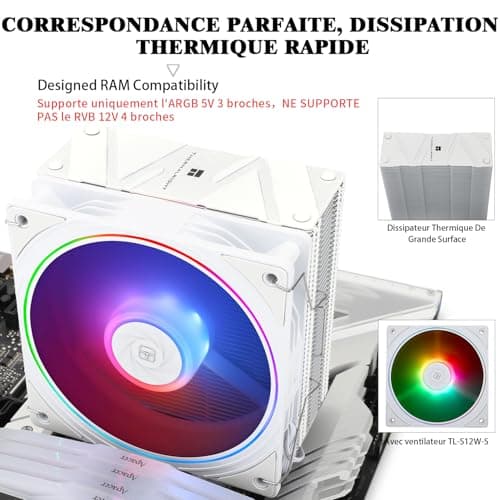 TR Assassin Spirit 120 EVO WEISS ARGB CPU-Kühler, 4 Heatpipes, TL-S12W-S PWM Schalldämpfer ARGB CPU-Lüfter Luftkühler, Unterstützung AMD AM4 /AM5&Intel 1700/1150/1151/1200 Bild 6