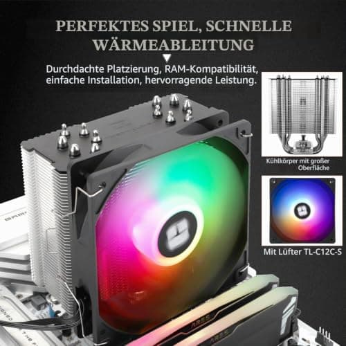 TR Burst Assassin 120 SE ARGB CPU Cooler, Höhe 148mm, 120mm PWM Lüfter mit 1550RPM Geschwindigkeit, 6 Heatpipes, für Intel 1700/1851/1150/1151/1200, AM4/AM5, PC Cooling, Schwarz Bild 8