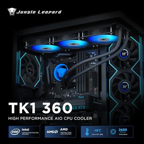 TZMRIT TK1 Farbiges Licht PC Aio Wasserkühlung 360mm CPU Kühler 800-1800RPM PWM Lüfter,Für LGA115X/1200/1700/1366/2011/2066,Für FM2/FM2+/AM3+/AM4/AM5 (360BK) 360 Black Bild 5