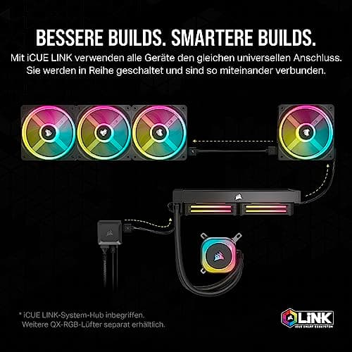 Corsair iCUE LINK H115i RGB Flüssig-CPU-Kühler - 280mm AIO - QX140 RGB-Lüfter - Passend Für Intel® LGA 1700, AMD® AM5 - iCUE LINK System Hub Enthalten - Schwarz Schwarz 280mm AIO Bild 6