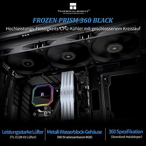 Thermalright Frozen Prism 360 Black AIO Wasserkühler, Flüssig-CPU-Kühler, 3×120mm PWM-Lüfter Wasser-Kühlsystem, 1850RPM High Speed, Kompatibel mit AMD/AM4/AM5&Intel LGA115X/1200/2011/1700/1851 FP360 Black Bild 4