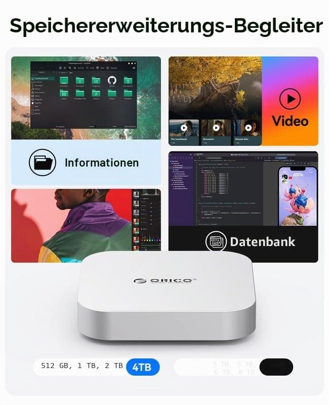 ORICO Minimate Mac mini M4 SSD 4 TB Speicher, Externe SSD, Externe NVMe-SSD (Nicht austauschbar) Kompatibilität mit Mac mini M4(10Gbps), USB 3.2 Gen 2 * 2(20Gbps) Plug-and-Play– Silber 4TB Bild 2