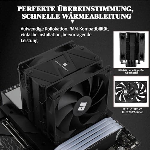 TR Burst Assassin 120 EVO DARK CPU Luftkühler Oberseite schwarz gebürstet, 6 Heatpipes mit leisem PWM Lüfter, CPU-Kühler, für AM4 AM5 / Intel 1851/1700/1150/1151/1200, Bild 8