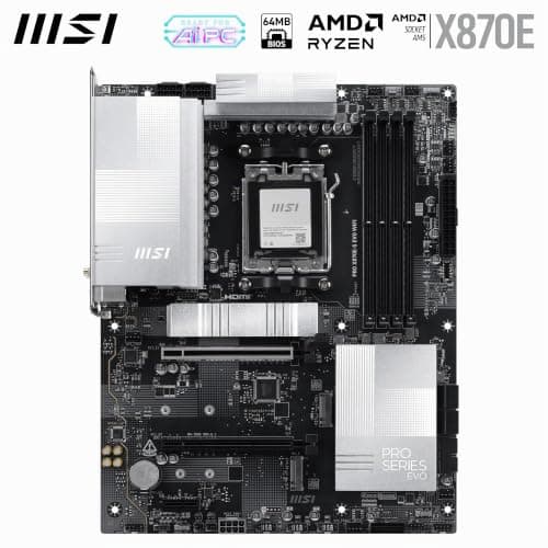 MSI PRO X870E-S EVO WiFi Mainboard, ATX – Unterstützt AMD Ryzen 9000/8000/7000-Prozessoren, AM5 – 60A SPS VRM, DDR5-Memory Boost (bis zu 8200+ MT/s OC), PCIe 5.0 x16, M.2 Gen5, Wi-Fi 7, 5G-LAN Bild 4