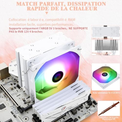 TR Assassin King 120 SE White ARGB CPU-Luftkühler, 5 Heatpipes, TL-C12CW-S PWM Leiser CPU-Kühler, für AMD AM4 AM5/Intel 1151/1150/1200/1700 Bild 7