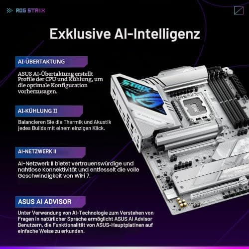 ASUS ROG Strix Z890-A Gaming WiFi Z890 LGA 1851 ATX Motherboard Intel® Core™ Ultra Series 2 Ready, Advanced AI PC-Ready, 16+2+1+2 Schritte, DDR5, WiFi 7, 2.5G, 5X M.2, Thunderbolt™ 4, USB Type-C, AI Bild 4