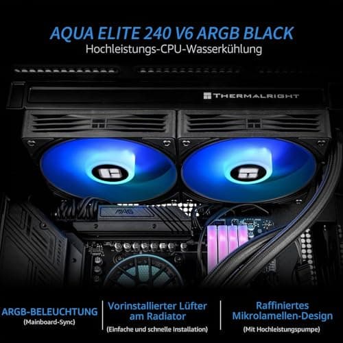TR-AQUA ELITE 240 V6 ARGB Black AIO CPU Lüfter, ARGB PWM mit 2000RPM, für Intel LGA1150/1151/1155/1156/1200/2011/1700/1851, AMD AM4/AM5, 240 mm Gehäuse AIO O Radiator 240mm 240-black Bild 4