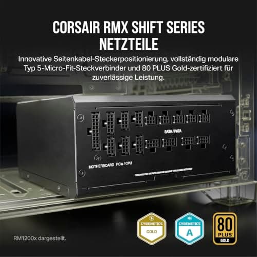 Corsair RM1000x Shift, Vollmodulares ATX-Netzteil, Modulare Seitenschnittstelle, ATX 3.1 & PCIe 5.1-kompatibel, Null-Drehzahl-Lüftermodus, 105°C-Kondensatoren, 80 Plus Gold-Effizienz, Schwarz 1000 Watts Schwarz Bild 4