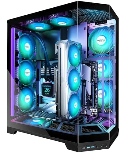 MUSETEX PC Gehäuse, Vertikale GPU-Montage Design, Vorinstallation 5 PWM ARGB Lüfter, 360MM Rad Support, ATX Mid-Tower Gaming PC-Gehäuse mit Type-C, 270° Panorama-Glas, Schwarz(GR3) Bild 2