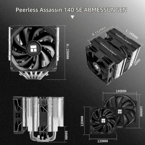 Thermalright Peerless Assassin 140 SE CPU-Kühler, Dual-Tower-Kühlkörper mit 6 Wärmerohren, Dual-PWM-Lüfter, Hochleistungs-Wärmeableitung, für AM4/AM5, Intel LGA115x/1700/1851 PA140 SE Bild 4