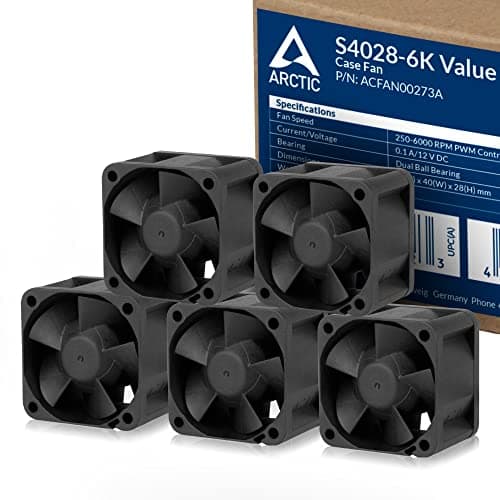 ARCTIC S4028-6K (5 Stück) - 40x40x28 mm Server Lüfter mit Doppelkugellager, 250-6000 rpm, PWM reguliert, 4-Pin Anschluss, 12 V DC - Schwarz