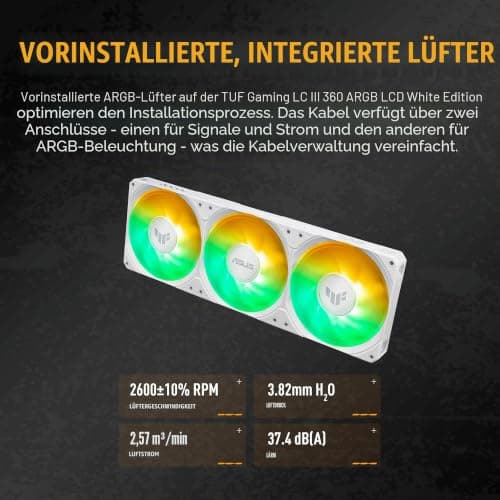 ASUS TUF Gaming LC III 360 ARGB LCD White All-in-One-Flüssig-CPU Wasserkühlung (drei ARGB Lüfter, 2,8" IPS-LCD für GIFs und MP4, Intel LGA 1851, 400mm-Schläuche, 1700, 1200, AMD AM5 und AM4, Weiß) Bild 8