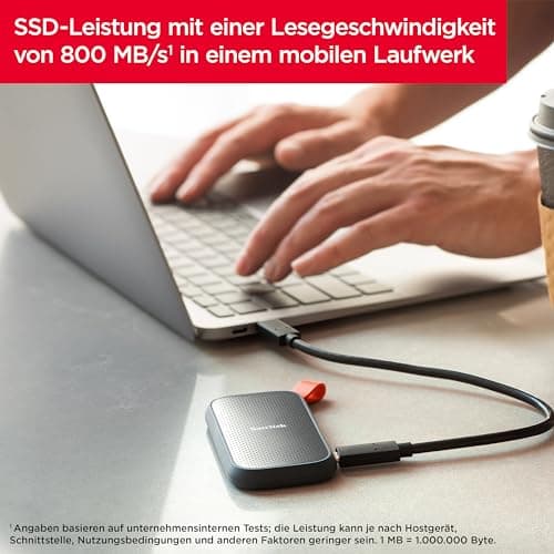 SANDISK Portable SSD 2 TB (externe SSD 2,5 Zoll, bis zu 800 MB/s Lesen, robustes Laufwerk bis zu 2 m, robuste Befestigungsschlaufe aus strapazierfähigem Gummi) Schwarz 2 TB Schwarz Bild 7