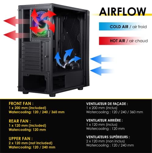 EMPIRE GAMING – PC-Gehäuse Gamer Crystal – ARGB Mittelgroßer Tower ATX, Micro ATX und ITX – 3D-Spiegel-Effekt – Lüfter RGB adressierbar 1 x 120 mm 3 Pin/ 5 Volt LEDs und 1 x 120 mm Standard – Schwarz Bild 8