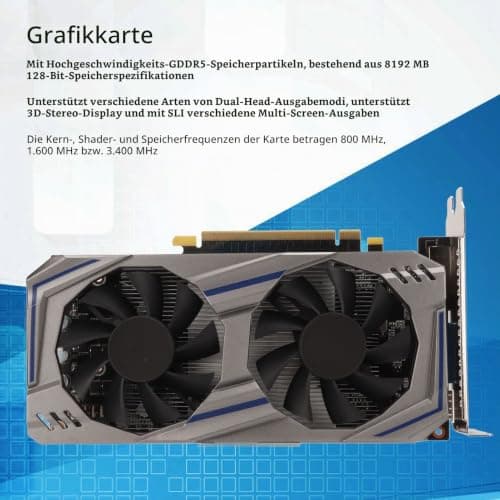 ASHATA 550Ti 8GB GDDR5 128 Bit Gaming Grafikkarte, PCI Express 2.0 Dual Fan Computer PC Gaming Video Grafikkarte mit HDMI VGA DVI, 2560x1600 Auflösung Bild 4