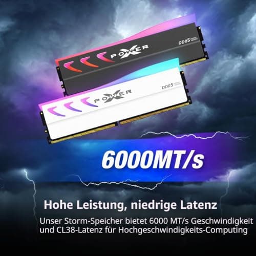 Silicon Power DDR5 64GB (2x32GB) Storm RGB 6000MT/s (PC5-48000) 288-pin CL38 1.35V UDIMM Desktop Arbeitsspeicher RAM SP064GXLWU60BFDL Weiß Bild 8