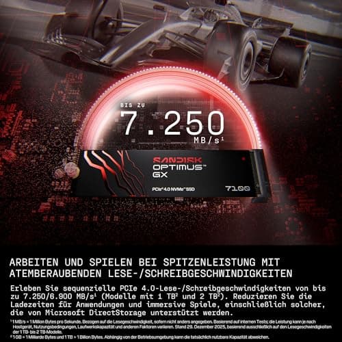 SANDISK Optimus GX 7100 NVMe SSD 500 GB (bis zu 7.250/6.900 MB/s sequentielles Lesen/Schreiben, PCIe 4.0, M.2 2280, BiCS TLC 3D CBA NAND, SANDISK Dashboard) Bild 4