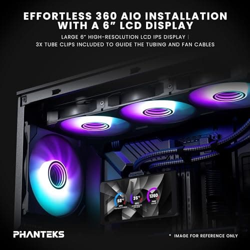 Phanteks Glacier One 360M25-LCD AIO Liquid CPU-Kühler, 6 Zoll IPS HD LCD Display, 120mm M25 Gen2 D-RGB Lüfter, Hochleistungs-Kupfer-Kaltplatte, kompatibel mit Intel u Bild 4