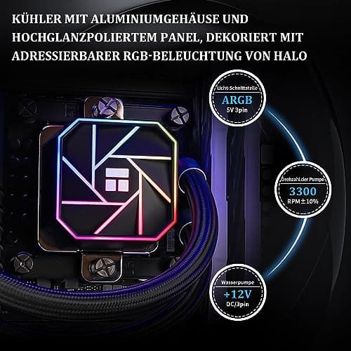 THERMALRIGHT AQUA ELITE 240 V3 Flüssig-CPU-Kühler, Doppel-PWM-ARGB-Lüfter mit S-FDB-Lagern, effiziente PWM-gesteuerte Pumpe, für AMD/AM4/AM5, Intel LGA1150/1151/1200/2011/1700, 120mm, 2.5cm, Desktop AE240 BLACK ARGB V3 Bild 8
