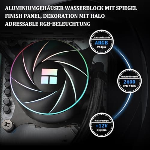 THERMALRIGHT Aqua Elite 240 ARGB Flüssig-CPU-Kühler, 240 Kühlreihen, 2 x 120mm PWM-Lüfter,für AM4/AM5, Intel LGA1150/1151/1155/1156/1200/1851/1700(Schwarz) Bild 7