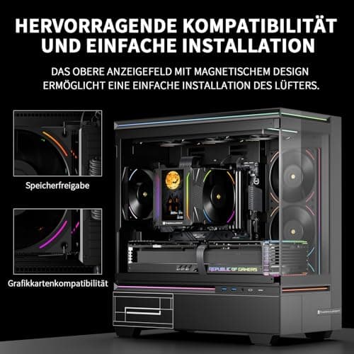 TR Peerless Assassin 120 VISION MAX ARGB Black CPU-Luftkühler, PC-Kühler mit 2x TL-K12 PWM-Lüftern, 5 Zoll magnetischem Display (480x854 Auflösung), für LGA1851/1700 & AM5 Bild 8