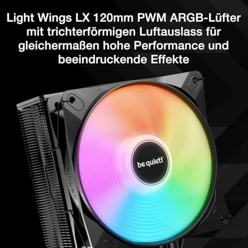 be quiet! Pure Rock 3 LX Luftkühler, sehr hohe Kühlleistung, 4 Hochleistungs-Heatpipes mit HDT-Technologie, Light Wings LX 120mm PWM- Lüfter, ARGB-Beleuchtung, vorinstallierte Montagebrücke Bild 6