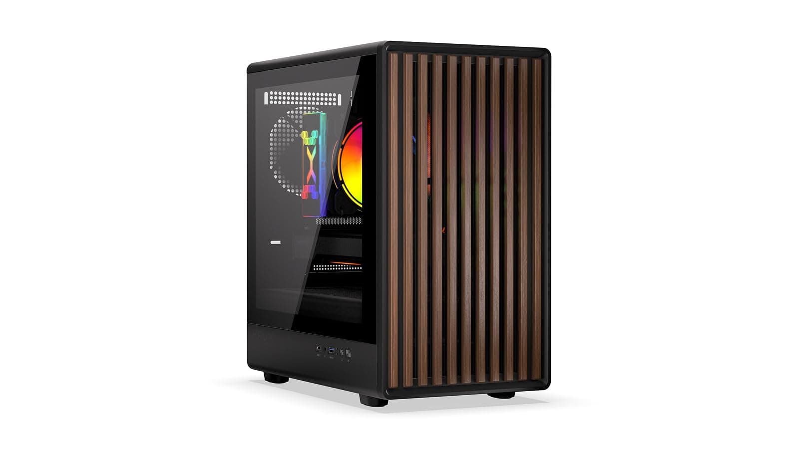 KRUX Helio, microATX Mini ITX Gehäuse, Echtholz Design, Glasfenster, 120mm PWM Lüfter, USB-C, USB 3.0, GPU bis 320mm, CPU bis 175mm, Staubfilter, Schwarz mit Holz-Front Bild 5