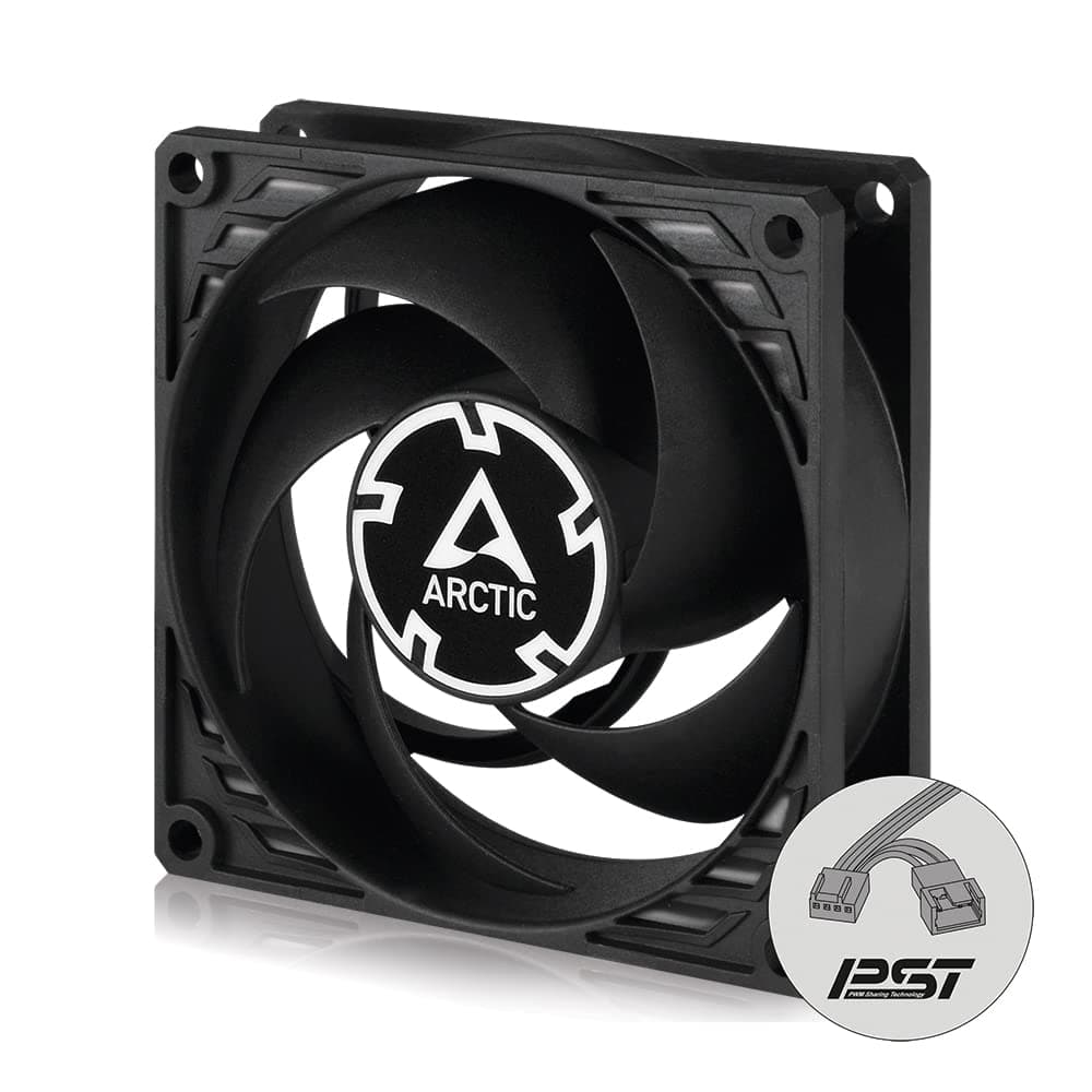 ARCTIC P8 PWM PST - PC Lüfter, 80 mm Gehäuselüfter optimiert für statischen Druck, 200-3000 rpm via PWM PST geregelt, leiser und effizienter Motor - Schwarz Bild 2
