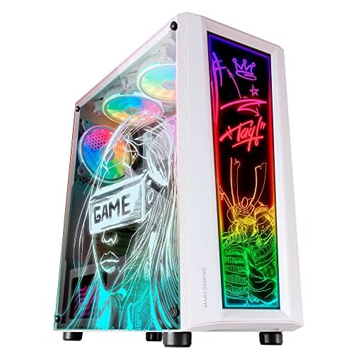 Mars Gaming MC-Art Weiß, PC Gaming ATX Gehäuse, Doppelt Zeichnbar Gehärtetes Glas, ARGB 12 Mode, 12cm Lüfter, MCARTW MC-ART ATX Weiß Bild 2