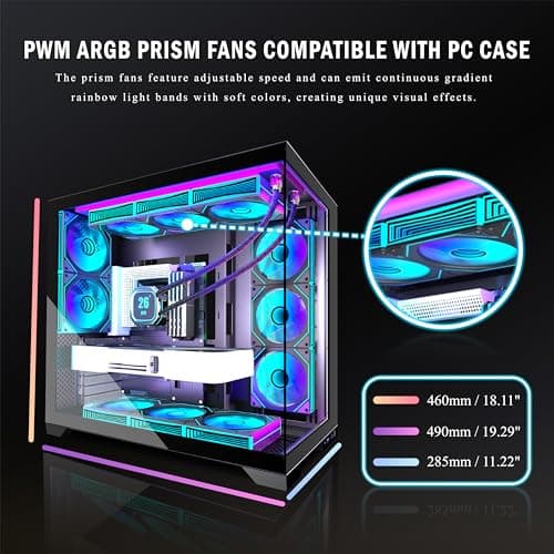 ANSAITE ATX PC-Gehäuse 9×120 mm ARGB PWM-Lüfter vorinstalliert ，Mid-Tower Gaming PC-Gehäuse, Panorama-Gehärtetes Glas Schwarz Computer-Gehäuse mit Typ-C, 360mm Radiator Unterstützung，H-D9 (Schwarz) Bild 8