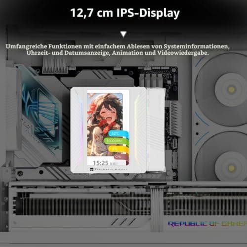 Thermalright Peerless Assassin 120 VISION MAX ARGB White CPU-Kühler, PC-Kühler mit 6 Heatpipes, 5 Zoll magnetischem Display-480x854 Auflösung, für AM4/AM5 und Intel LGA1700/1851 PA120 Vision MAX ARGB White Bild 6