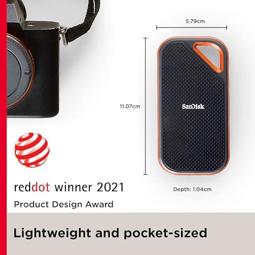SanDisk Extreme PRO Portable SSD 2 TB (externe SSD, NVMe-SSD-Performance, 2,5 Zoll, 2.000 MB/s Lesen und Schreiben, AES-Verschlüsselung, IP65-Wasser- und -Staubschutz) grau Schwarz 2 TB Bild 5