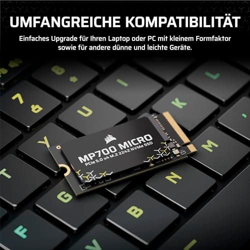 Corsair MP700 Micro 2TB PCIe 5.0 NVMe M.2 2242 SSD – Bis zu 10.000 MB/s Lesen, 8.500 MB/s Schreiben – Gen5 Geschwindigkeit für Laptops & Mini-PCs – Schwarz Bild 8