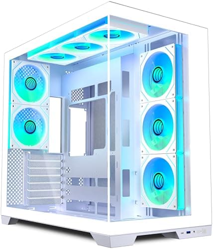 ANSAITE ATX PC-Gehäuse 7×120 mm ARGB PWM-Lüfter vorinstalliert ，Mid-Tower Gaming PC-Gehäuse, Panorama-Gehärtetes Glas Schwarz Computer-Gehäuse mit Typ-C, 360mm Radiator Unterstützung，H-D9 (Weiß) Bild 5