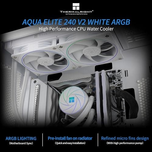 Thermalright AQUA ELITE 240 Weiß ARGB V2 CPU-Wasserkühler, 240 Aio CPU-Kühler, 2xTL-S12W PWM-Lüfter, ARGB-Feinblendeneffekt, für AM4/AM5, Intel LGA1150/1151/1200/1700/1851 240mm White Bild 4