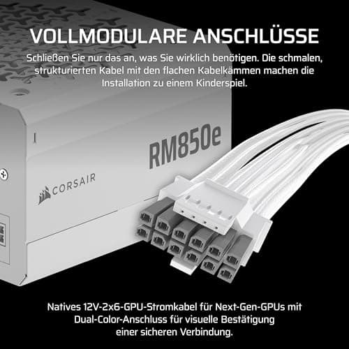 CORSAIR RM850e (2025) Geräuscharmes Vollständig Modulares ATX-Netzteil mit 12V-2x6 Kable – Zero RPM-Lüftermodus, ATX 3.1-Konform, PCIe 5.1-Unterstützung, Cybenetics Gold – Weiß Weiß 850 Watts RMe (2025) Bild 8