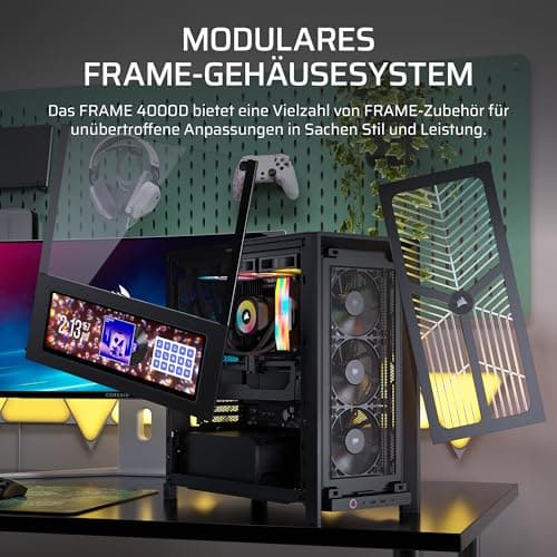 CORSAIR Frame 4000D Wood RS Mid-Tower-ATX-PC-Gehäuse – Schwarz & Walnuss | Modulares, Holzfrontpanel, 4x RS120 PWM-Lüfter Enthalten, InfiniRail-Lüfterhalterungssystem, GPU-Anti-Sag-Stabilisierungsarm Bild 5