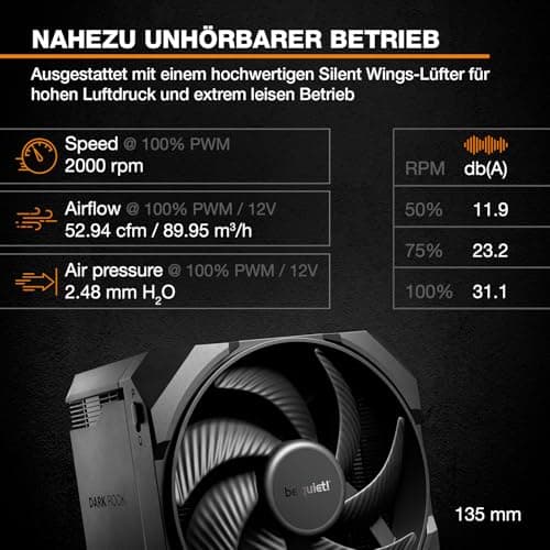 be quiet! Dark Rock 6 Luftkühler, Hohe CPU-Kühlleistung, Semi-Passiver Quiet-Modus, 6 Hochleistungs-Heatpipes, Silent Wings 135mm‑PWM‑Lüfter, Hohe Kompatibilität Mit RAM- Und VRM-Kühlern Bild 8